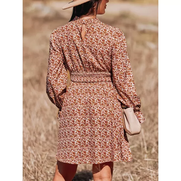 imageCUPSHE Womens Mock Neck Mini Dresses Ruffle Sleeves Fall Floral Print FlowyingOrange Floral