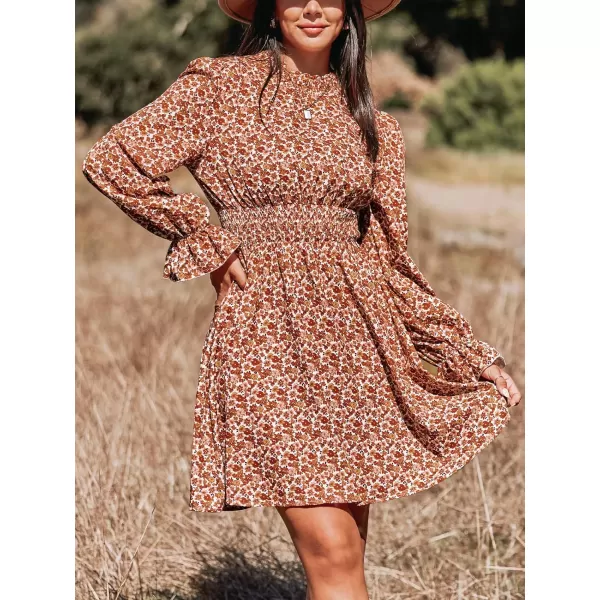 imageCUPSHE Womens Mock Neck Mini Dresses Ruffle Sleeves Fall Floral Print FlowyingOrange Floral
