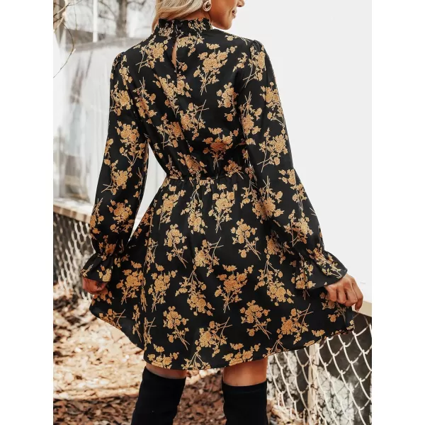 imageCUPSHE Womens Mock Neck Mini Dresses Ruffle Sleeves Fall Floral Print FlowyingYellow