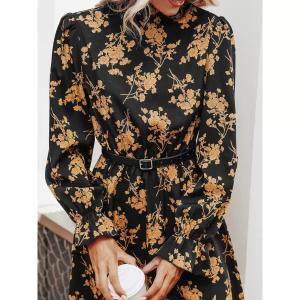 imageCUPSHE Womens Mock Neck Mini Dresses Ruffle Sleeves Fall Floral Print FlowyingYellow