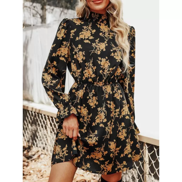 imageCUPSHE Womens Mock Neck Mini Dresses Ruffle Sleeves Fall Floral Print FlowyingYellow