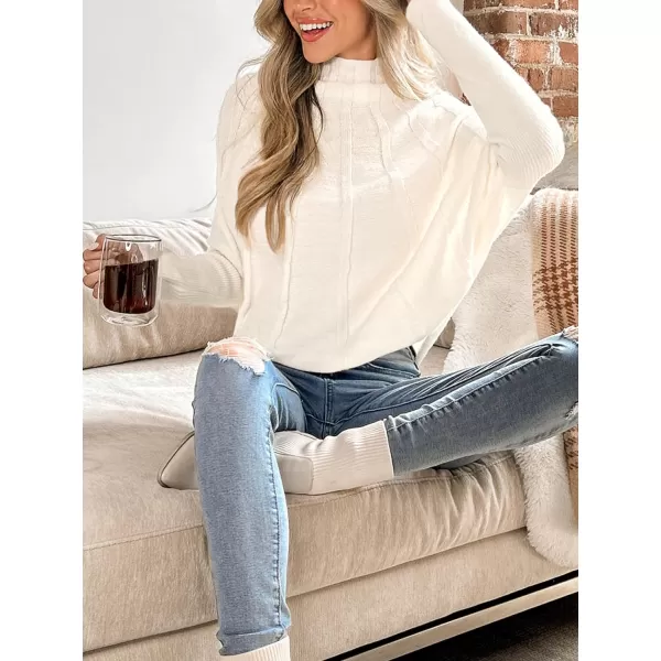 imageCUPSHE Womens Mock Neck Oversized Sweaters 2023 Fall Long Batwing Sleeve Tunic Pullover Sweater Knit TopsWhite