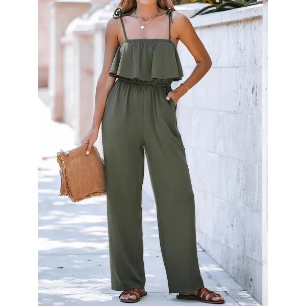 imageCUPSHE Womens Olive Green Tie Strap Jumpsuit Maxi Cami Jumpsuit SleevelessOlive Green