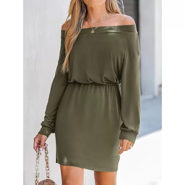 imageCUPSHE Womens Olive OffTheShoulder Mini Dress with Long SleevesOlive