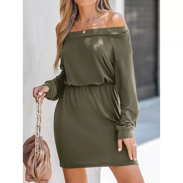 imageCUPSHE Womens Olive OffTheShoulder Mini Dress with Long SleevesOlive
