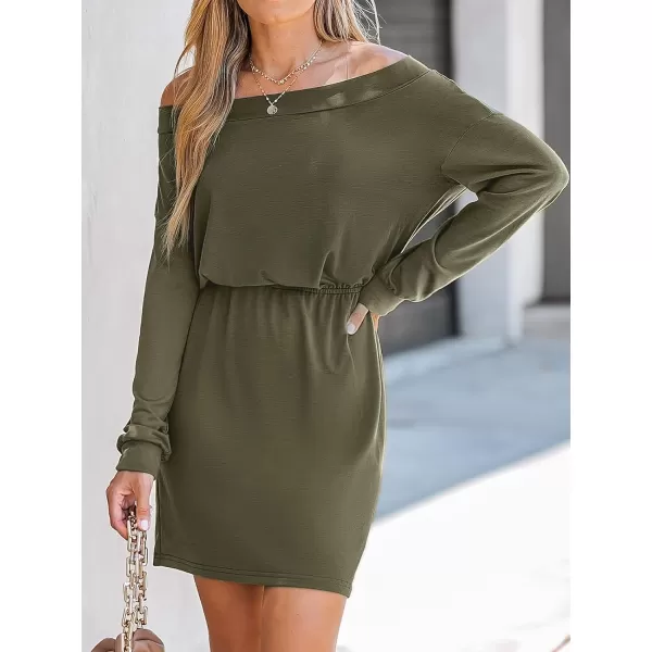 imageCUPSHE Womens Olive OffTheShoulder Mini Dress with Long SleevesOlive
