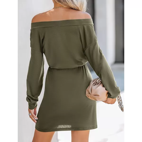 imageCUPSHE Womens Olive OffTheShoulder Mini Dress with Long SleevesOlive