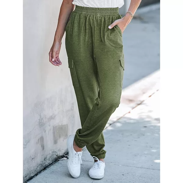 imageCUPSHE Womens Olive Smocked Pocket Joggers Pants with HighRise WaistOlive