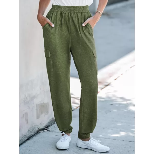 imageCUPSHE Womens Olive Smocked Pocket Joggers Pants with HighRise WaistOlive