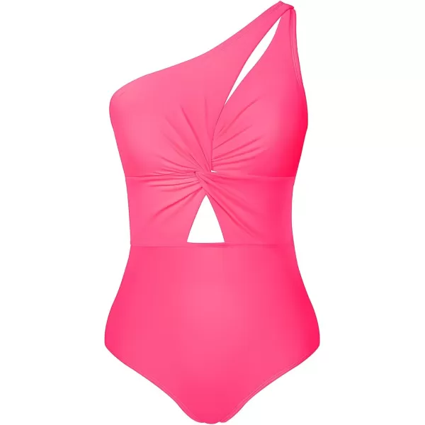 imageCUPSHE Womens One Piece Bathing Suit One Shoulder Twist Cutout Back Tie Asymmetrical SwimsuitNeon Pink