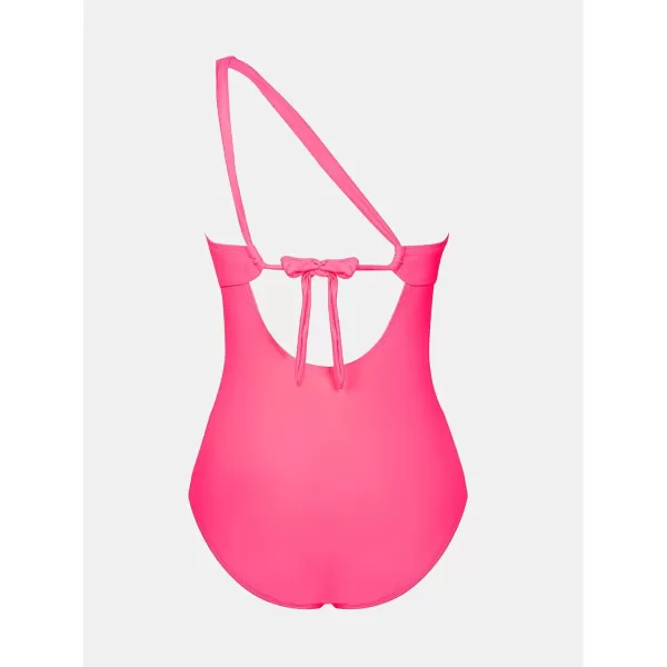 imageCUPSHE Womens One Piece Bathing Suit One Shoulder Twist Cutout Back Tie Asymmetrical SwimsuitNeon Pink