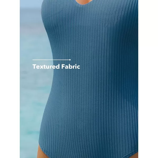 imageCUPSHE Womens One Piece Bathing Suits Swimsuits Adjustable Straps V Neck Cutout Crisscross BackNavy Blue