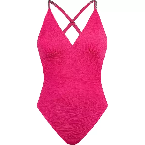 imageCUPSHE Womens One Piece Bathing Suits Swimsuits Cutout Crisscross Back V Neck Textured Fabric Cheeky BottomHot Pink