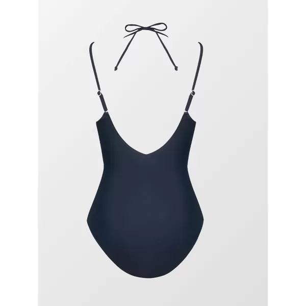 imageCUPSHE Womens One Piece Halter Cutout Swimsuit Tummy ControlDark Blue