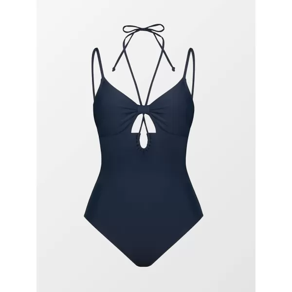 imageCUPSHE Womens One Piece Halter Cutout Swimsuit Tummy ControlDark Blue