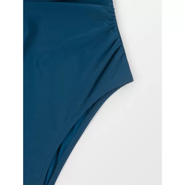 imageCUPSHE Womens One Piece Halter Deep V Neck Swimsuit Tummy ControlDark Blue