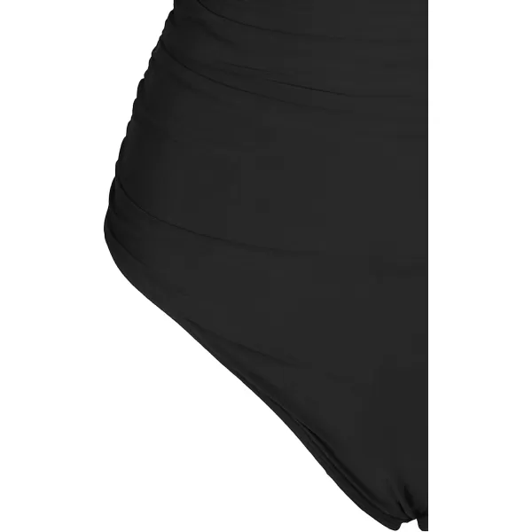 imageCUPSHE Womens One Piece Halter Neck Cutout Front Tummy Control Ruched Sides SwimsuitBlack