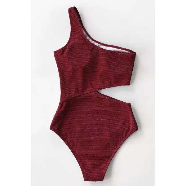 imageCUPSHE Womens One Piece Ribbed Cut Out Side One Shoulder SwimsuitRed