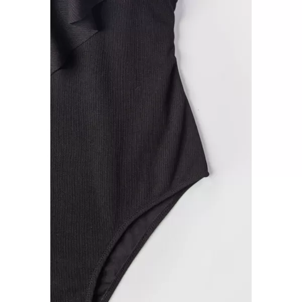 imageCUPSHE Womens One Piece Ruffle Wrap Textured Beach SwimsuitBlack