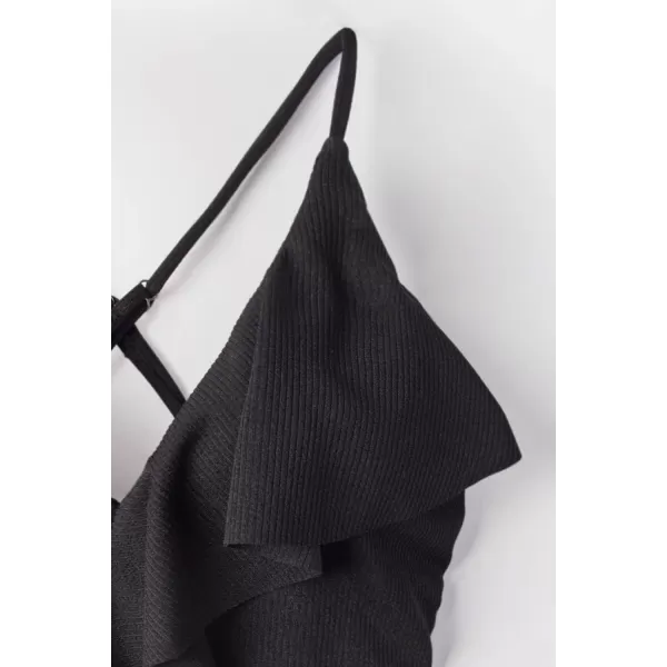 imageCUPSHE Womens One Piece Ruffle Wrap Textured Beach SwimsuitBlack
