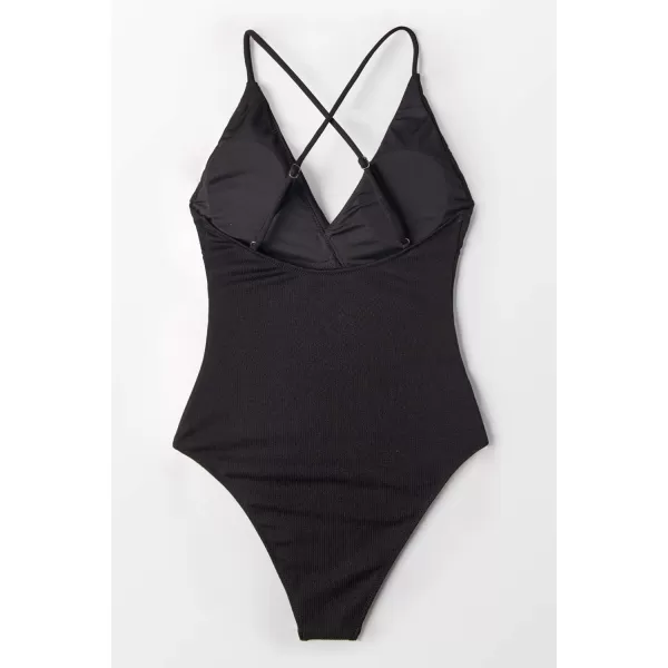 imageCUPSHE Womens One Piece Ruffle Wrap Textured Beach SwimsuitBlack