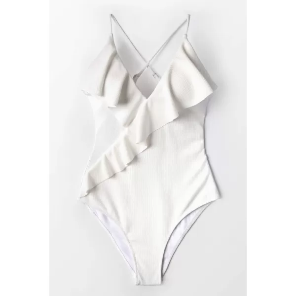 imageCUPSHE Womens One Piece Ruffle Wrap Textured Beach SwimsuitWhite