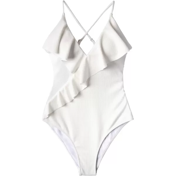 imageCUPSHE Womens One Piece Ruffle Wrap Textured Beach SwimsuitWhite