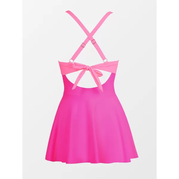 imageCUPSHE Womens One Piece Swimdress Skirt Swimsuit Cutout Tummy Control Wrap Crisscross Back Tie Color BlockHot Pink