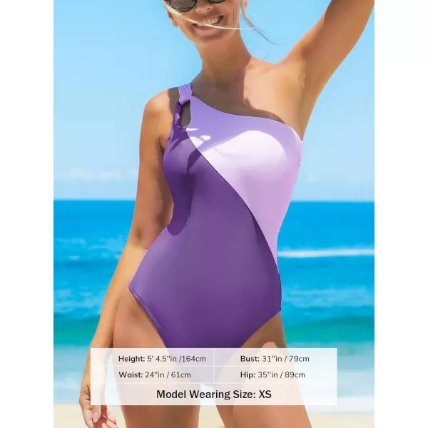 imageCUPSHE Womens One Piece Swimsuit Asymmetrical Neck One Shoulder Bathing Suit Color Block Back Twist CutoutLavender PurpleWisteria