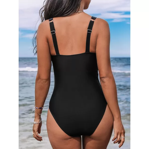 imageCUPSHE Womens One Piece Swimsuit Bathing Suit Deep V Neck Adjustable Straps O Ring SwimwearBlack