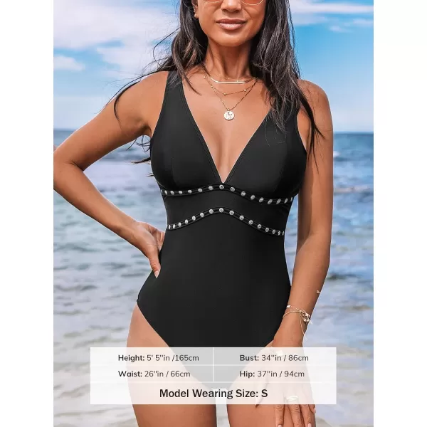 imageCUPSHE Womens One Piece Swimsuit Bathing Suit Deep V Neck Adjustable Straps O Ring SwimwearBlack