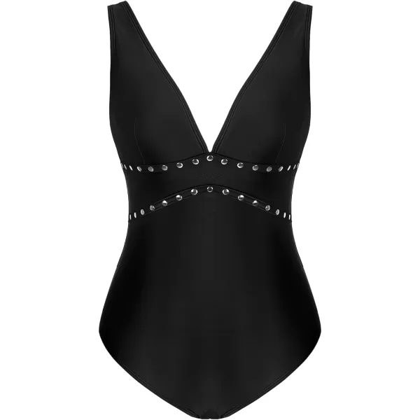 imageCUPSHE Womens One Piece Swimsuit Bathing Suit Deep V Neck Adjustable Straps O Ring SwimwearBlack
