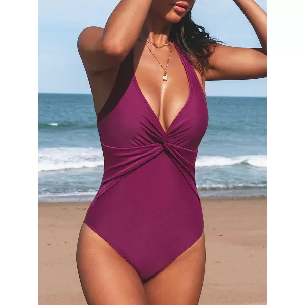 imageCUPSHE Womens One Piece Swimsuit Bathing Suit Halter V Neck Adjustable Straps TwistedRed