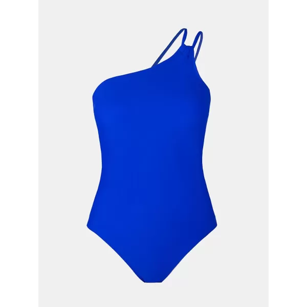 imageCUPSHE Womens One Piece Swimsuit Bathing Suit One Shoulder LaceUp Back Shell CharmRoyal Blue