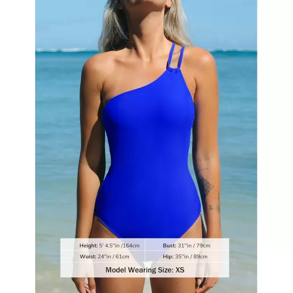 imageCUPSHE Womens One Piece Swimsuit Bathing Suit One Shoulder LaceUp Back Shell CharmRoyal Blue