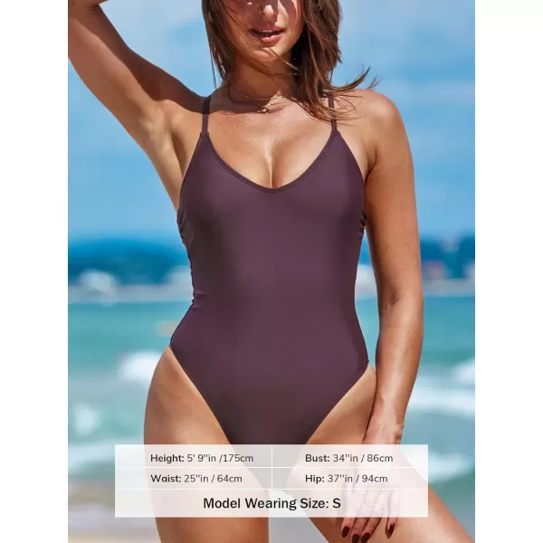 imageCUPSHE Womens One Piece Swimsuit Bathing Suit Scoop Neck Adjustable Straps Back Crisscross Cutouts Cheeky SDull Purple