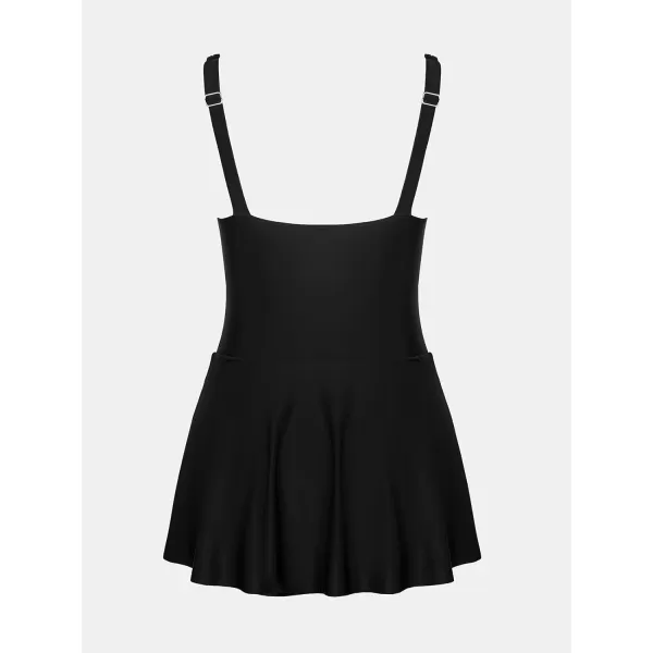 imageCUPSHE Womens One Piece Swimsuit Bathing Suit Scoop Neck Swimdress Wide Straps Tie Knot Swim SkirtBlack