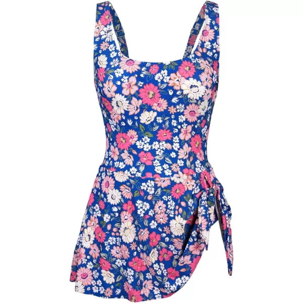 imageCUPSHE Womens One Piece Swimsuit Bathing Suit Scoop Neck Swimdress Wide Straps Tie Knot Swim SkirtBlueMagenta