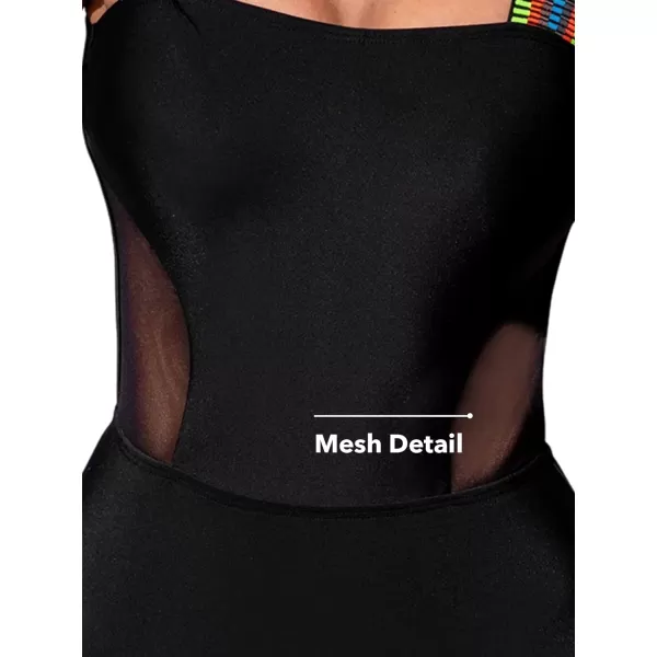 imageCUPSHE Womens One Piece Swimsuit Bathing Suit Square Neck Mesh Cutout Wide Straps Back TieBlack