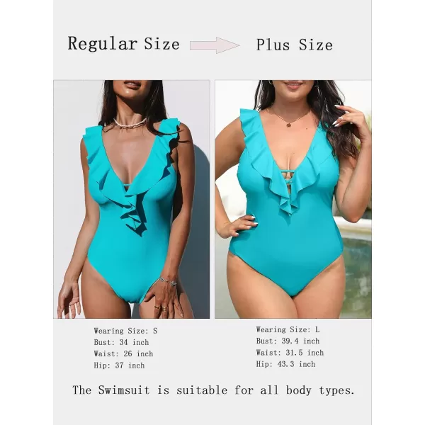 imageCUPSHE Womens One Piece Swimsuit Bathing Suit V Neck Ruffled Swimwear Adjustable Straps XS4XLAqua