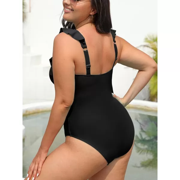 imageCUPSHE Womens One Piece Swimsuit Bathing Suit V Neck Ruffled Swimwear Adjustable Straps XS4XLBlack