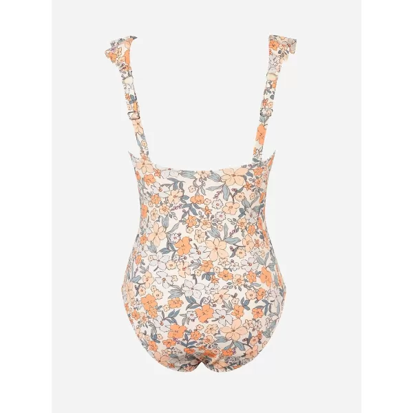imageCUPSHE Womens One Piece Swimsuit Bathing Suit V Neck Ruffled Swimwear Adjustable Straps XS4XLOrange Floral