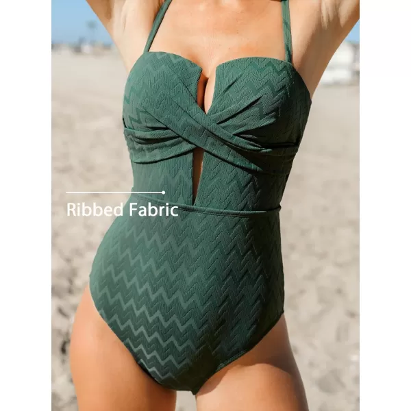 imageCUPSHE Womens One Piece Swimsuit Bathing Suit Wrapped Back Tie Swimwear Molded CupsArmy Green