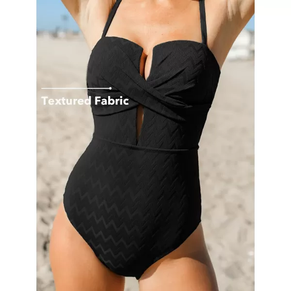 imageCUPSHE Womens One Piece Swimsuit Bathing Suit Wrapped Back Tie Swimwear Molded CupsBlack