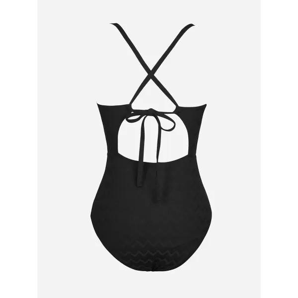imageCUPSHE Womens One Piece Swimsuit Bathing Suit Wrapped Back Tie Swimwear Molded CupsBlack