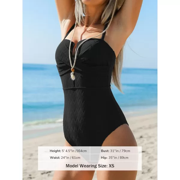 imageCUPSHE Womens One Piece Swimsuit Bathing Suit Wrapped Back Tie Swimwear Molded CupsBlack