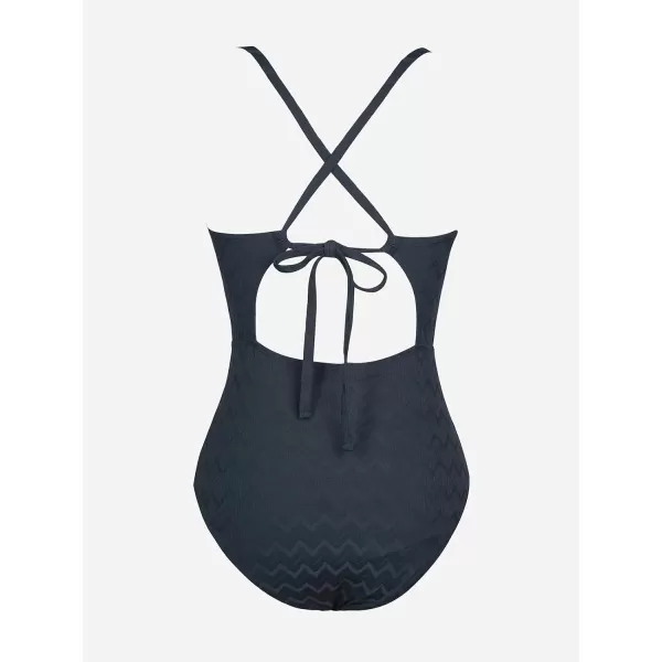 imageCUPSHE Womens One Piece Swimsuit Bathing Suit Wrapped Back Tie Swimwear Molded CupsDark Grey Blue