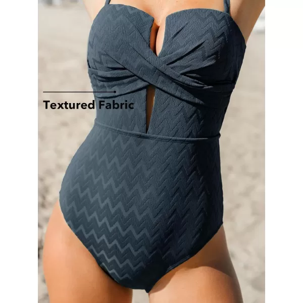 imageCUPSHE Womens One Piece Swimsuit Bathing Suit Wrapped Back Tie Swimwear Molded CupsDark Grey Blue