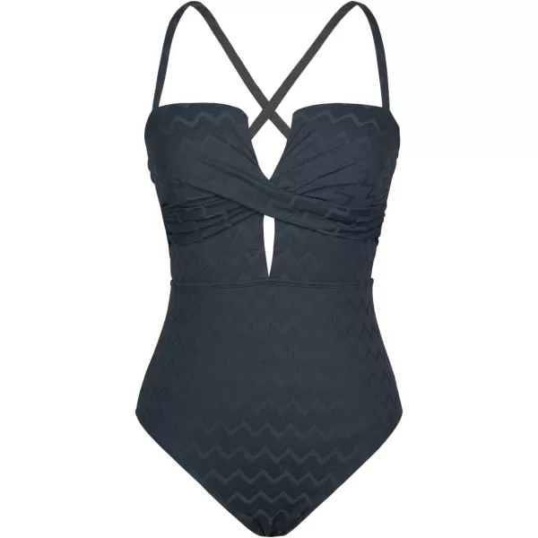 imageCUPSHE Womens One Piece Swimsuit Bathing Suit Wrapped Back Tie Swimwear Molded CupsDark Grey Blue