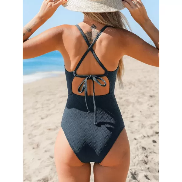 imageCUPSHE Womens One Piece Swimsuit Bathing Suit Wrapped Back Tie Swimwear Molded CupsDark Grey Blue